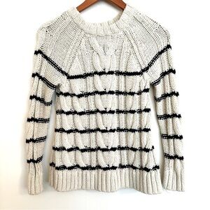 J. Jill Canle Knit Long Sleeve Striped Sweater Navy Cream Size XS